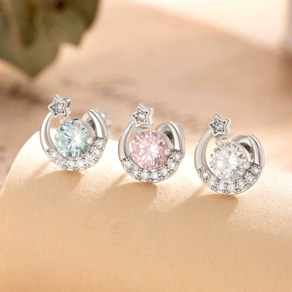 Wholesale Women's Copper Geometric Style Moon Inlaid With Zircon Ear Bone Ear Nail