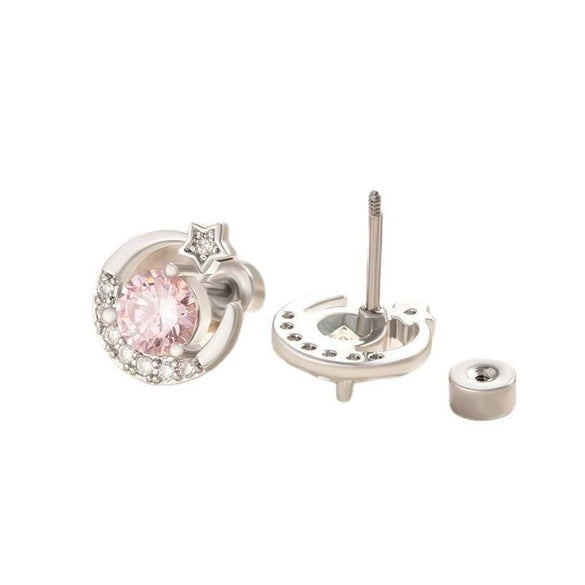 Wholesale Women's Copper Geometric Style Moon Inlaid With Zircon Ear Bone Ear Nail