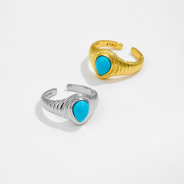 Wholesale Women's Copper Geometric Style Retro Highend Turquoise Finger Ring With Platinum And 18K Gold Electroplating