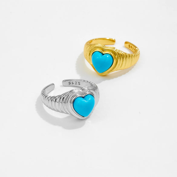 Wholesale Women's Copper Geometric Style Retro Highend Turquoise Finger Ring With Platinum And 18K Gold Electroplating