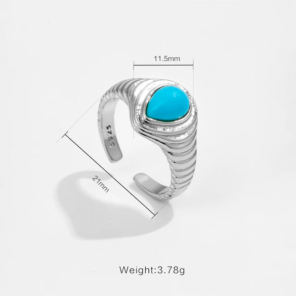 Wholesale Women's Copper Geometric Style Retro Highend Turquoise Finger Ring With Platinum And 18K Gold Electroplating