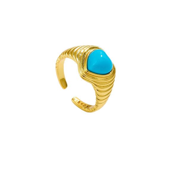 Wholesale Women's Copper Geometric Style Retro Highend Turquoise Finger Ring With Platinum And 18K Gold Electroplating