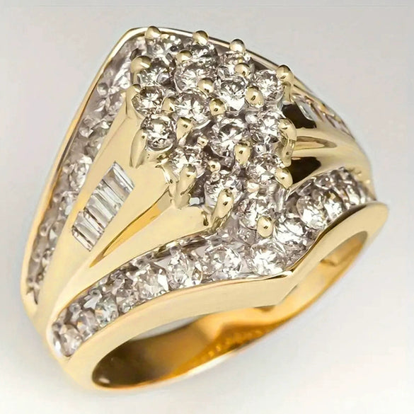 Wholesale Women's Copper Geometric Style Ring With Microinlaid Zirconia