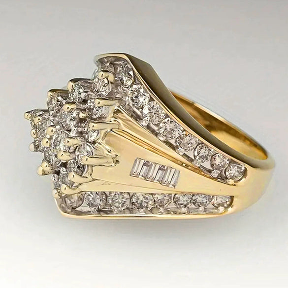 Wholesale Women's Copper Geometric Style Ring With Microinlaid Zirconia