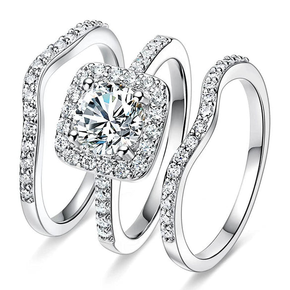 Wholesale Women's Copper Geometric Style Zirconia Bridal Ring Three Piece Set