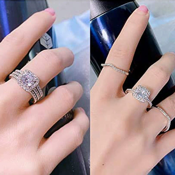 Wholesale Women's Copper Geometric Style Zirconia Bridal Ring Three Piece Set