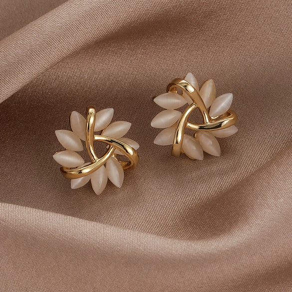 Wholesale Women's Copper Geometric Triangle Cat's Eye Stone Earrings Light Luxury Electroplated