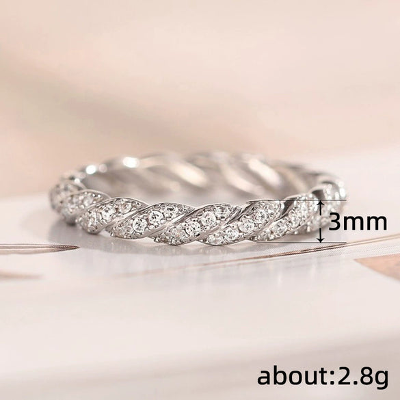 Wholesale Women's Copper Geometric Twist Woven Chain Ring Inlaid Zircon