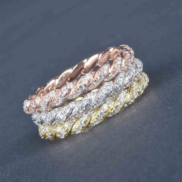 Wholesale Women's Copper Geometric Twist Woven Chain Ring Inlaid Zircon