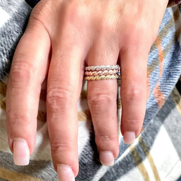 Wholesale Women's Copper Geometric Twist Woven Chain Ring Inlaid Zircon