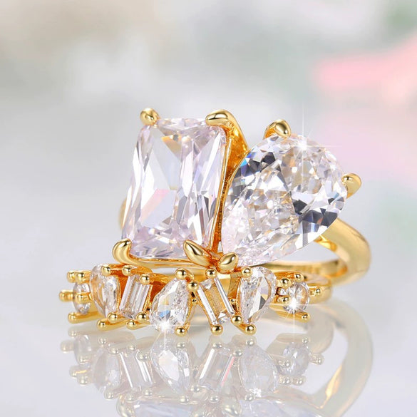 Wholesale Women's Copper Geometric Water Drop Spiral Inlaid Zircon Ring