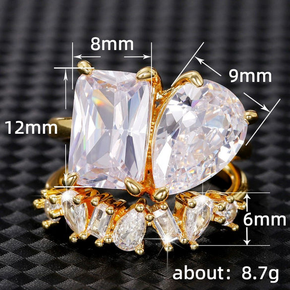 Wholesale Women's Copper Geometric Water Drop Spiral Inlaid Zircon Ring