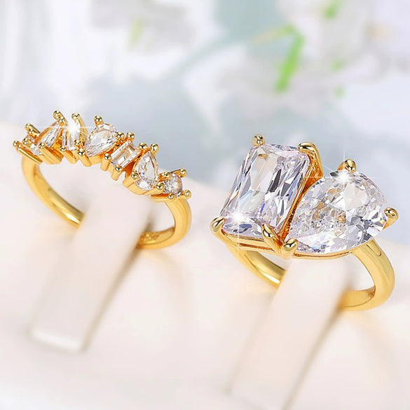 Wholesale Women's Copper Geometric Water Drop Spiral Inlaid Zircon Ring