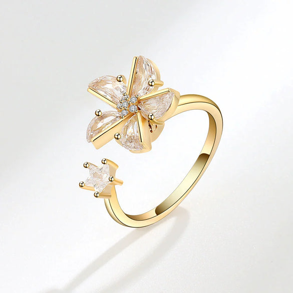 Wholesale Women's Copper Geometric Windmill Rotating Ring With Electroplating