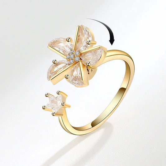 Wholesale Women's Copper Geometric Windmill Rotating Ring With Electroplating