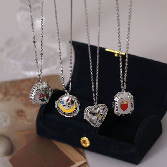 Wholesale Women's Copper Geometric Y2k Style Electroplated Moon Rose Drop Pendant Necklace