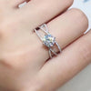 Wholesale Women's Copper Geometric Zircon Diamond Ring Double Layer Winding Four Claw Engagement Ring