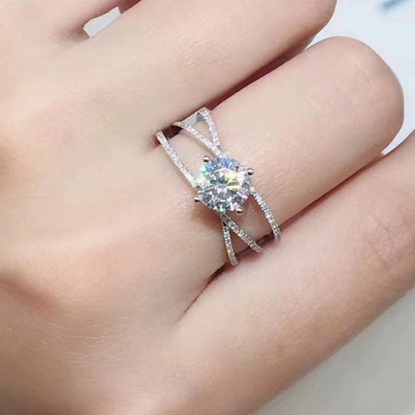 Wholesale Women's Copper Geometric Zircon Diamond Ring Double Layer Winding Four Claw Engagement Ring