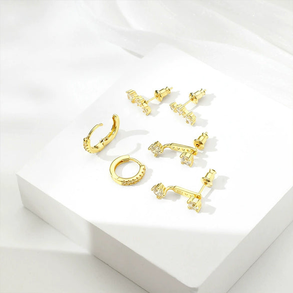Wholesale Women's Copper Geometric Zircon Earrings 14K Real Gold Electroplated