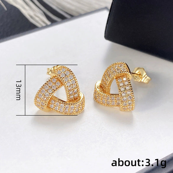 Wholesale Women's Copper Geometric Zircon Earrings With Retro Fashion Style And Three Dimensional Texture