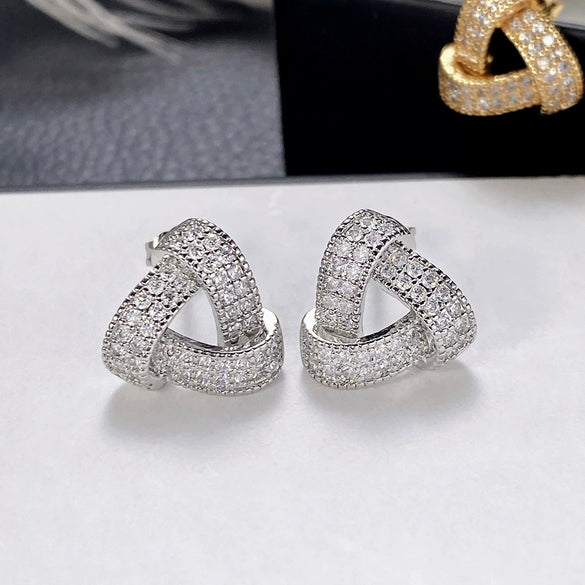 Wholesale Women's Copper Geometric Zircon Earrings With Retro Fashion Style And Three Dimensional Texture