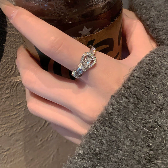 Wholesale Women's Copper Geometric Zircon Horseshoe Buckle Open Ring 18K Real Gold Electroplated