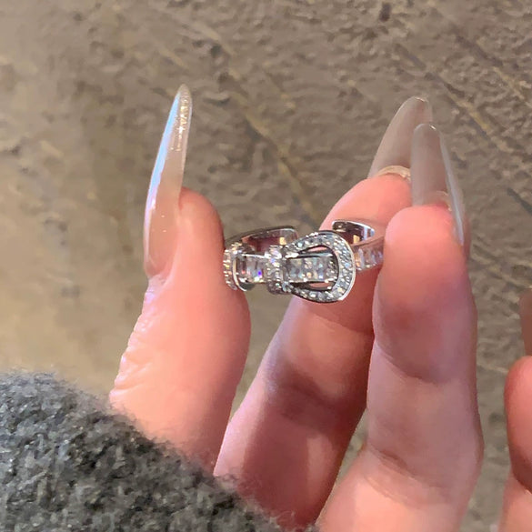 Wholesale Women's Copper Geometric Zircon Horseshoe Buckle Open Ring 18K Real Gold Electroplated