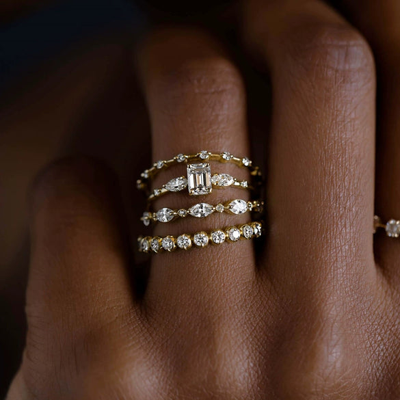 Wholesale Women's Copper Geometric Zircon Ring Fourpiece Set Highend Jewelry