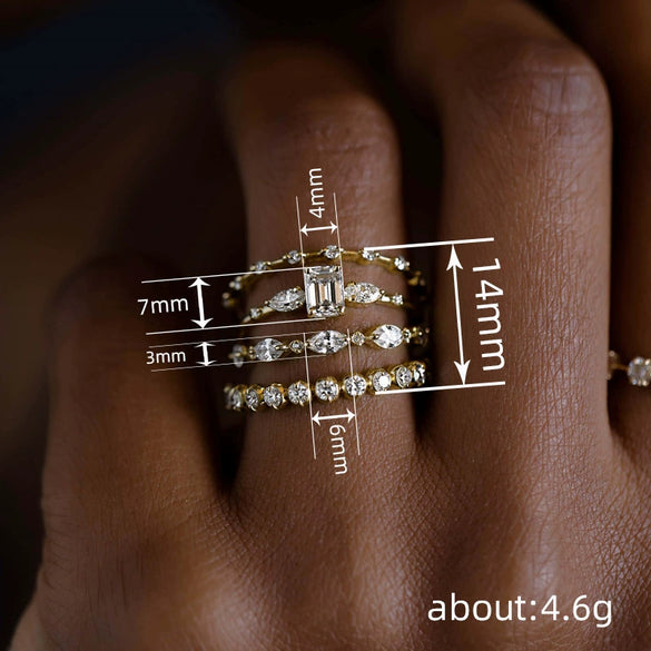 Wholesale Women's Copper Geometric Zircon Ring Fourpiece Set Highend Jewelry