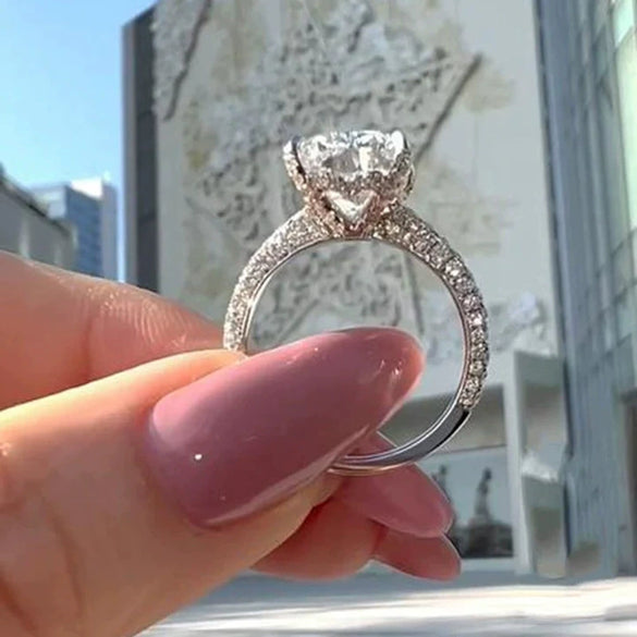 Wholesale Women's Copper Geometric Zircon Ring Light Luxury Simple Style Rectline Thin Circle Exaggerated Super Flash