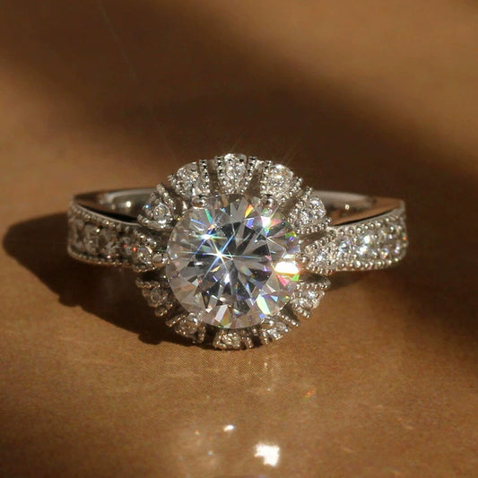 Wholesale Women's Copper Geometric Zircon Sunflower Snow Flower Fashion Finger Ring