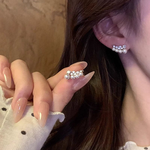 Wholesale Women's Copper Geometric Zircon Wings Pearl Earrings Electroplated Light Luxury Minimalist Design