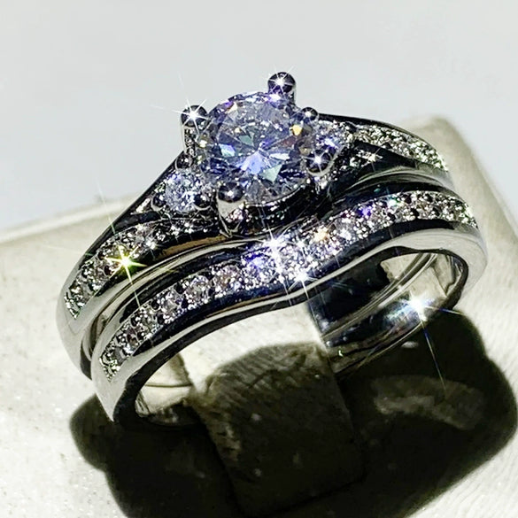 Wholesale Women's Copper Geometric Zirconia Fourprong Inlaid Highend Wedding Proposal Ring Jewelry