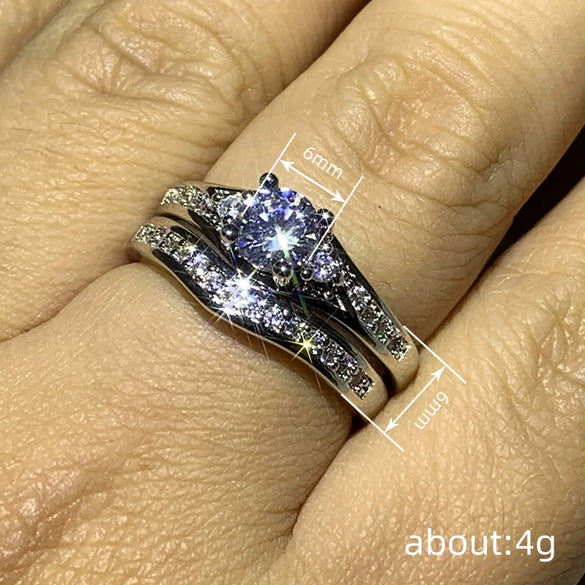Wholesale Women's Copper Geometric Zirconia Fourprong Inlaid Highend Wedding Proposal Ring Jewelry