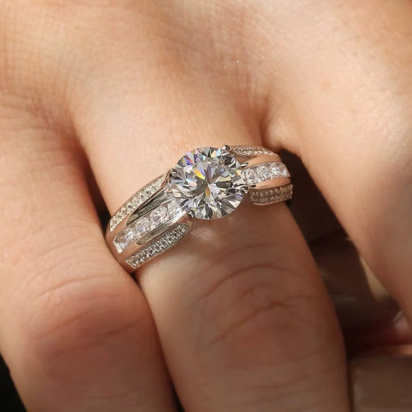 Wholesale Women's Copper Geometric Zirconia Inlaid Ring Highend Design Jewelry