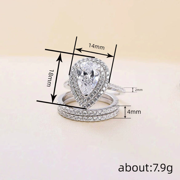 Wholesale Women's Copper Geometric Zirconia Inlaid Water Drop Design Ring Set Jewelry