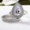 Wholesale Women's Copper Geometric Zirconia Inlaid Water Drop Design Ring Set Jewelry
