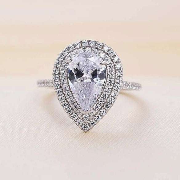 Wholesale Women's Copper Geometric Zirconia Inlaid Water Drop Design Ring Set Jewelry