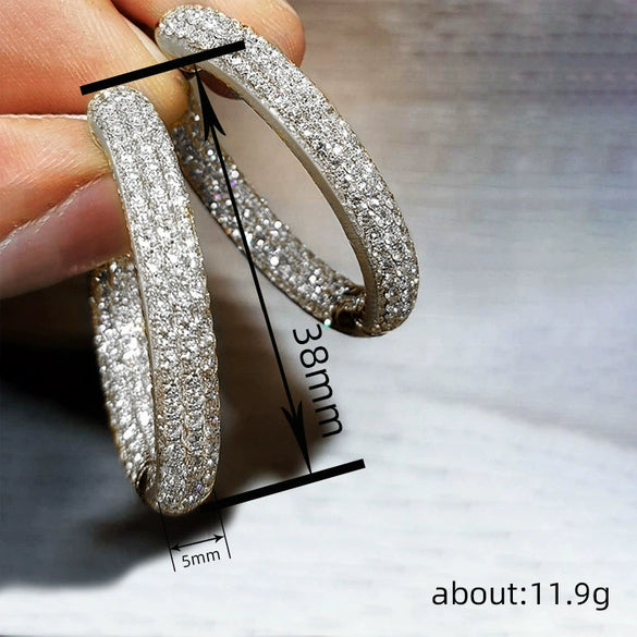 Wholesale Women's Copper Geometric Zirconia Shiny Exaggerated Earrings Jewelry