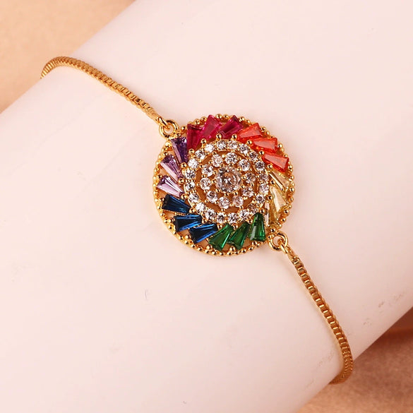Wholesale Women's Copper Gold Plated Geometric Bracelet With Turtle Shell And Devil's Eye Mixed Color Zircon