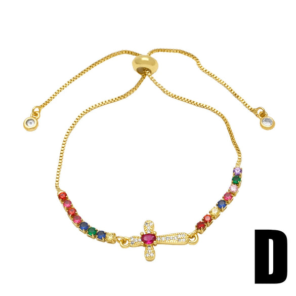 Wholesale Women's Copper Gold Plated Geometric Cross Bracelet With Zircon