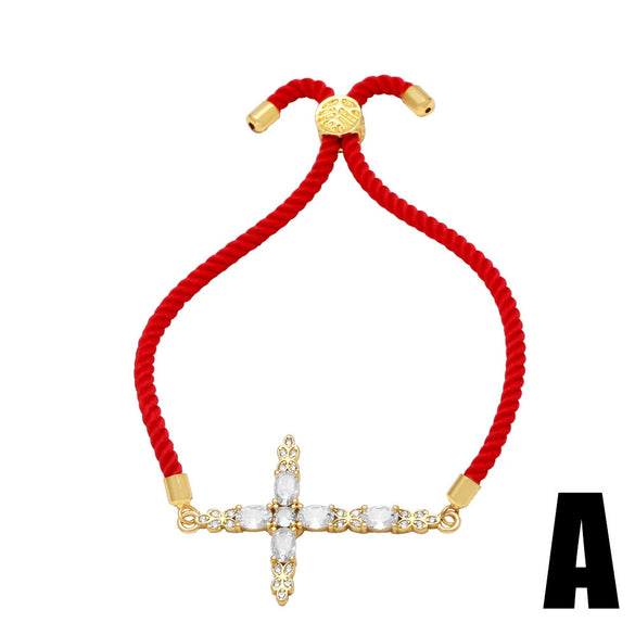 Wholesale Women's Copper Gold Plated Geometric Cross Bracelet With Zircon