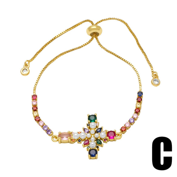 Wholesale Women's Copper Gold Plated Geometric Cross Bracelet With Zircon