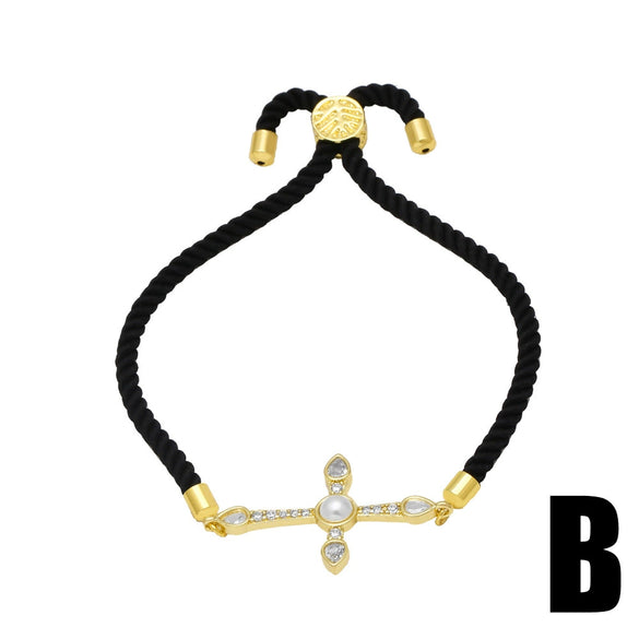 Wholesale Women's Copper Gold Plated Geometric Cross Bracelet With Zircon