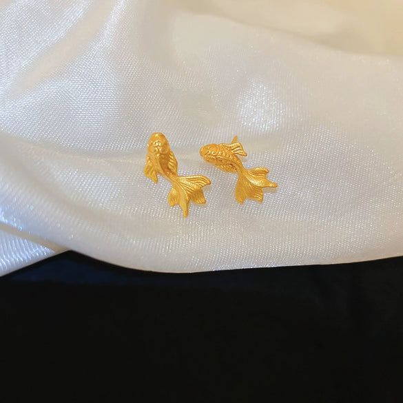 Wholesale Women's Copper Gold Plated Goldfish Zodiac Animal Earrings