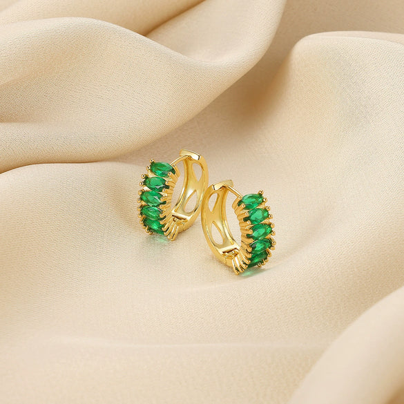 Wholesale Women's Copper Gold Plated Micropaved Colored Diamond Hoop Earrings