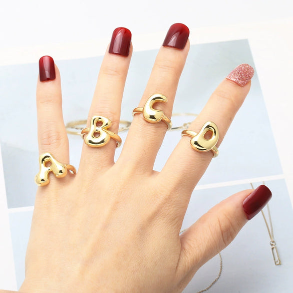 Wholesale Women's Copper Gold Plated Minimalist Letter Opening Ring