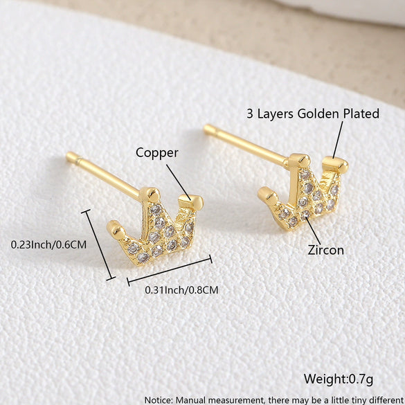 Wholesale Women's Copper Goldplated Geometric Crown Earrings