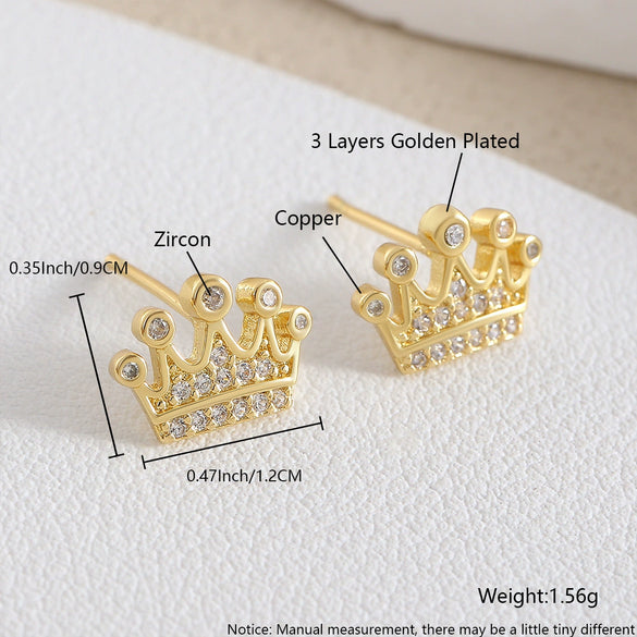 Wholesale Women's Copper Goldplated Geometric Crown Earrings