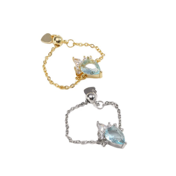 Wholesale Women's Copper Goldplated Geometric Zircon Water Drop Design Pullout Chain Ring